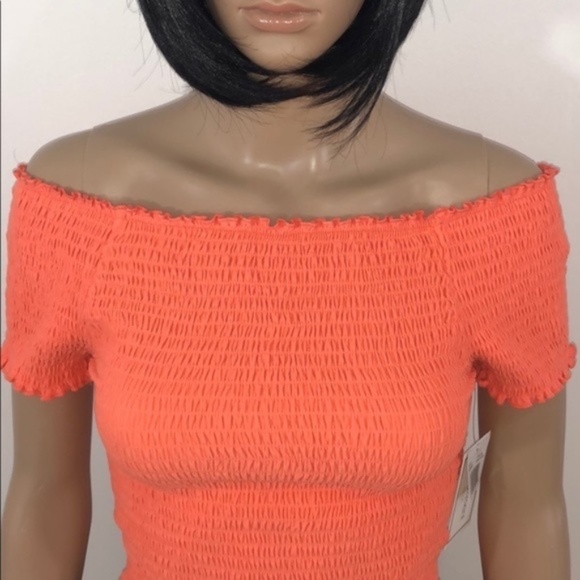 New No Comment Peach Off The Shoulder Crop Top - Picture 3 of 12